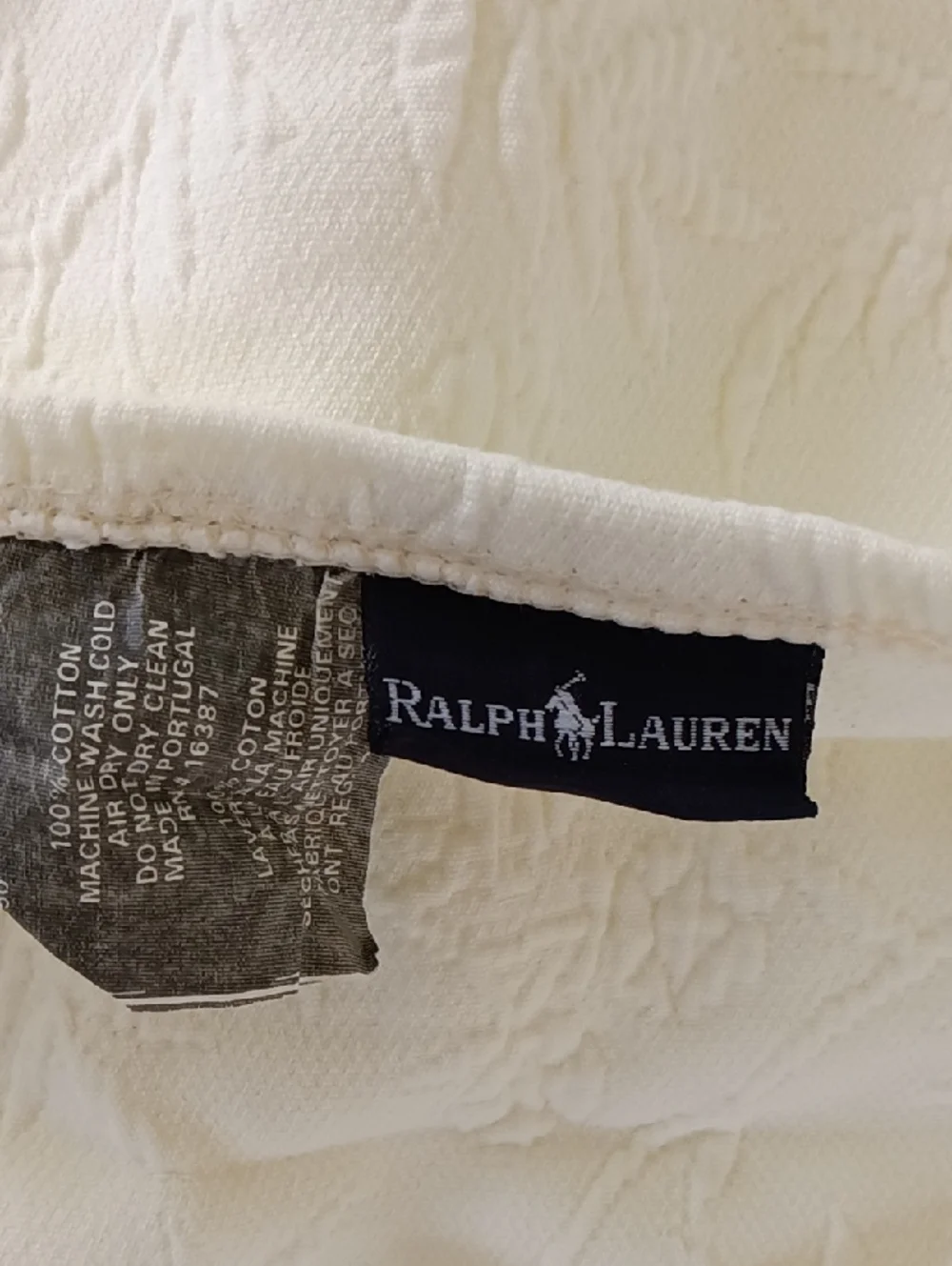Vintage Ralph Lauren Cotton Leaves Jacquard Matelasse Standard Shams Pair Ecru